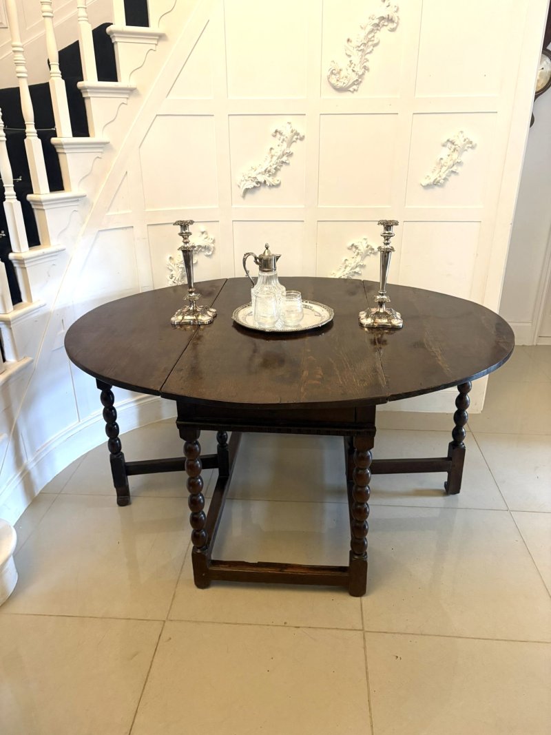 Exceptional Quality Antique 17th Century Oak Gateleg 6 Seater Dining Table with Bobbin Turned Legs - Image 6